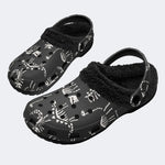 Black Dinosaur Fossil - Fur Lined Slippers/Sandals