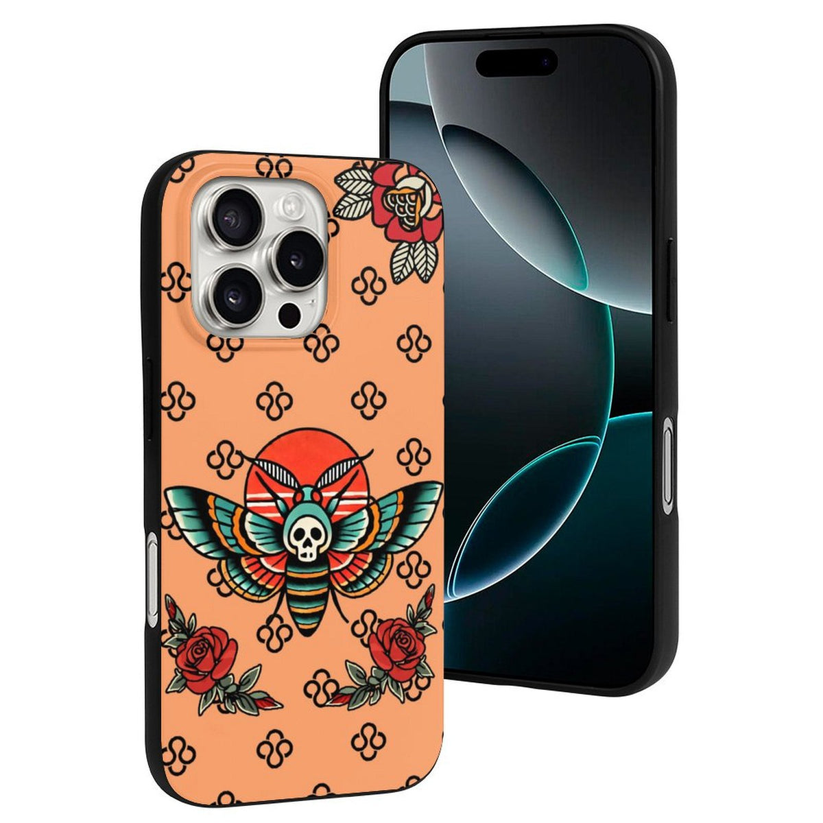 Vintage Rose Death Moth Print - Phone Case