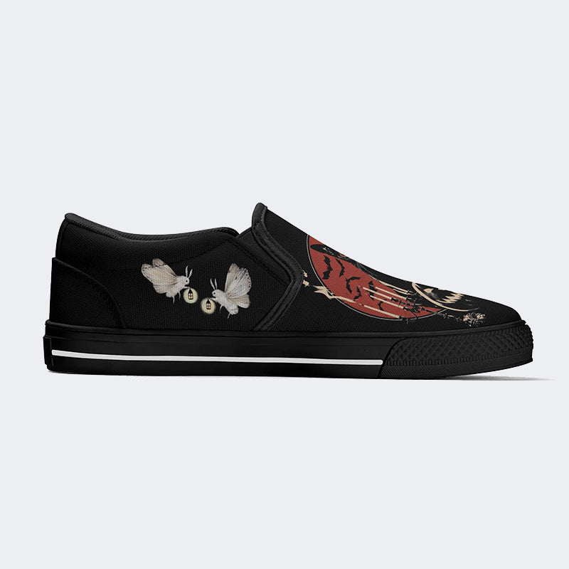 Halloween Pumpkin And Black Cat Print - Slip On Shoes