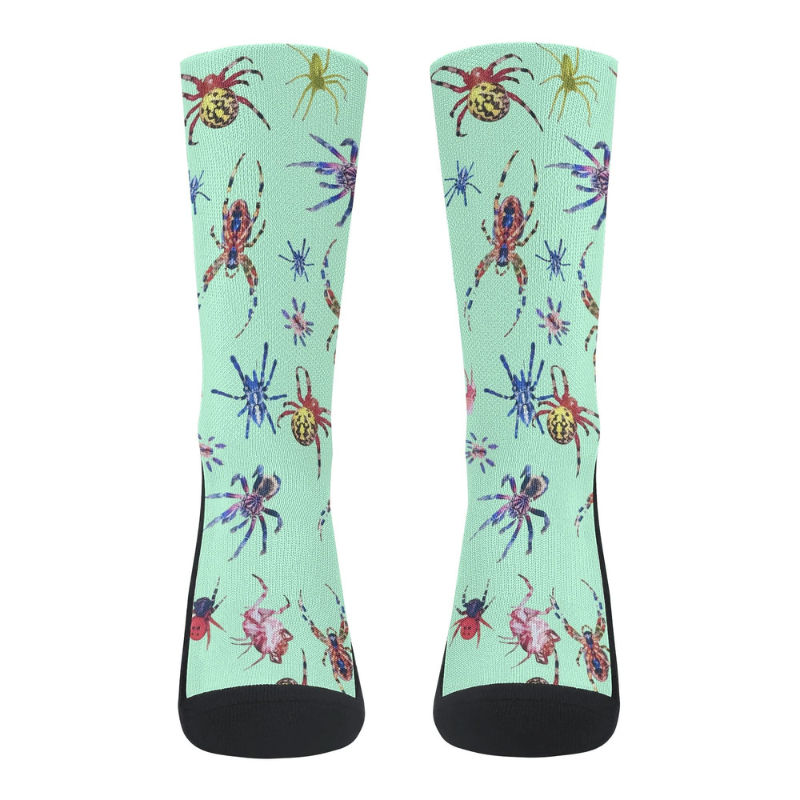Green Spider Print - Crew Socks