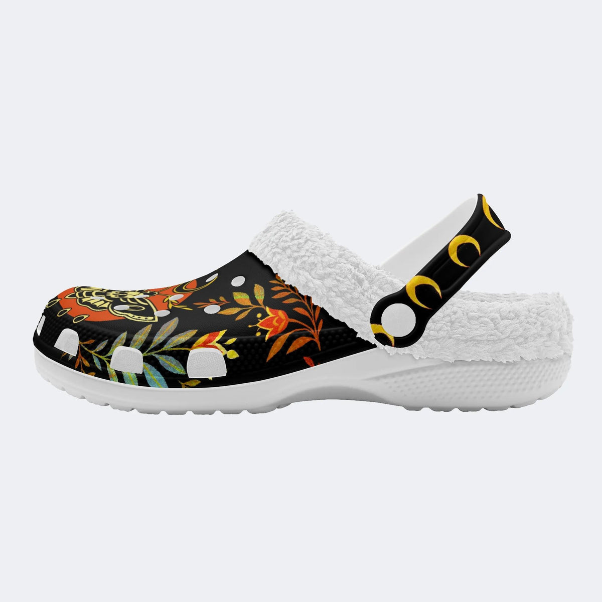 Death Moth Leaf Print - Fur Lined Slippers/Sandals
