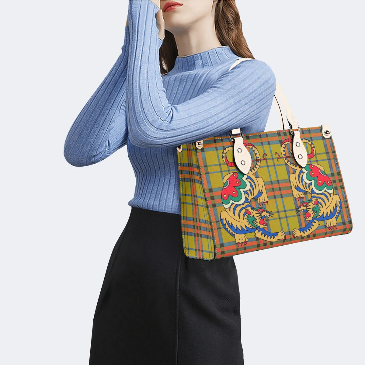 Retro Check Tiger - Leather Handbag
