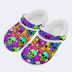 Bright Skulls&Stars Print- Fur Lined Slippers/Sandals