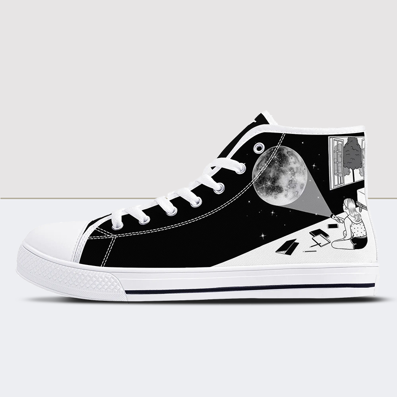 Black & White Charm High Top Canvas Shoes