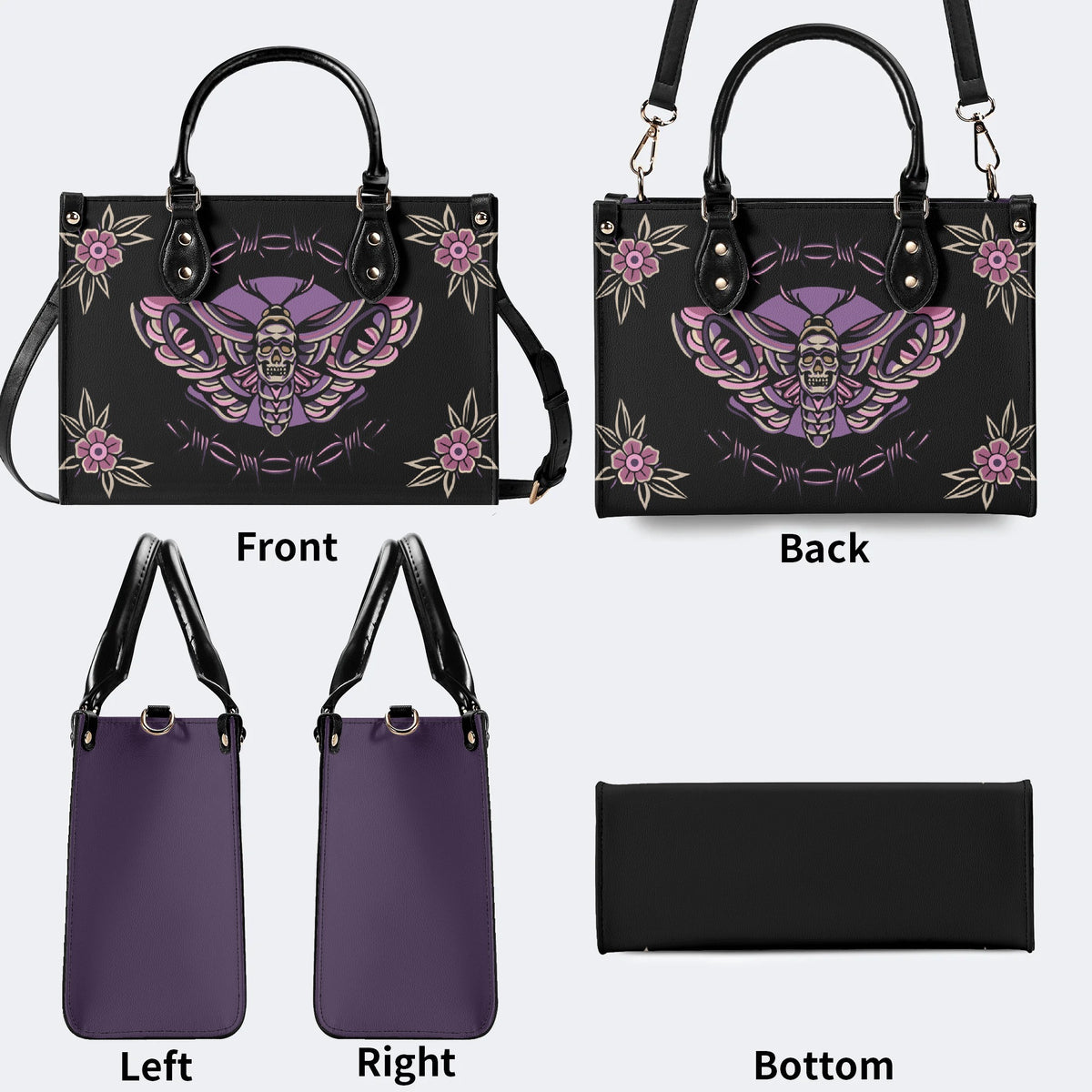 Purple Death Moth Print - Leather Handbag