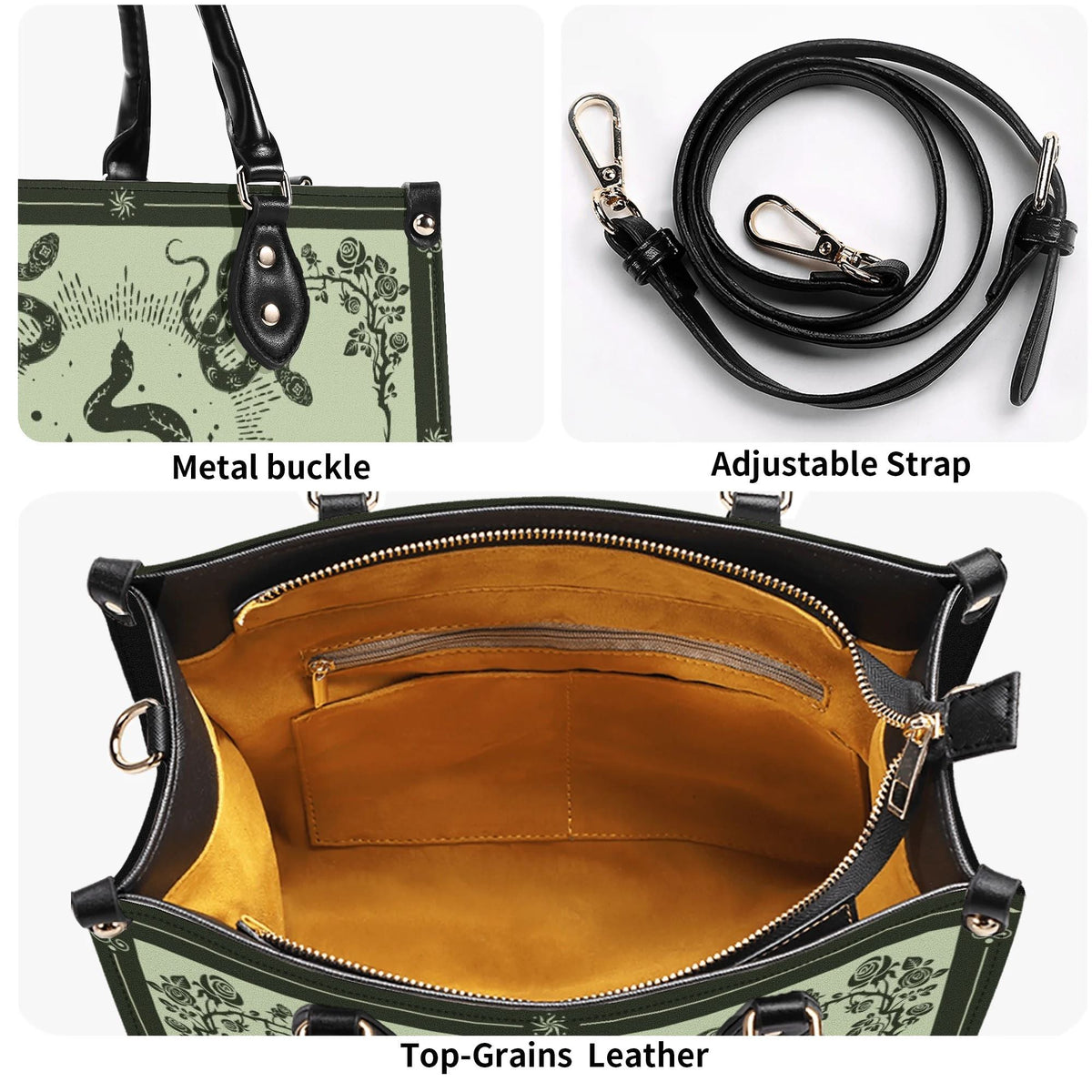 Inscribed Viper Print - Leather Handbag