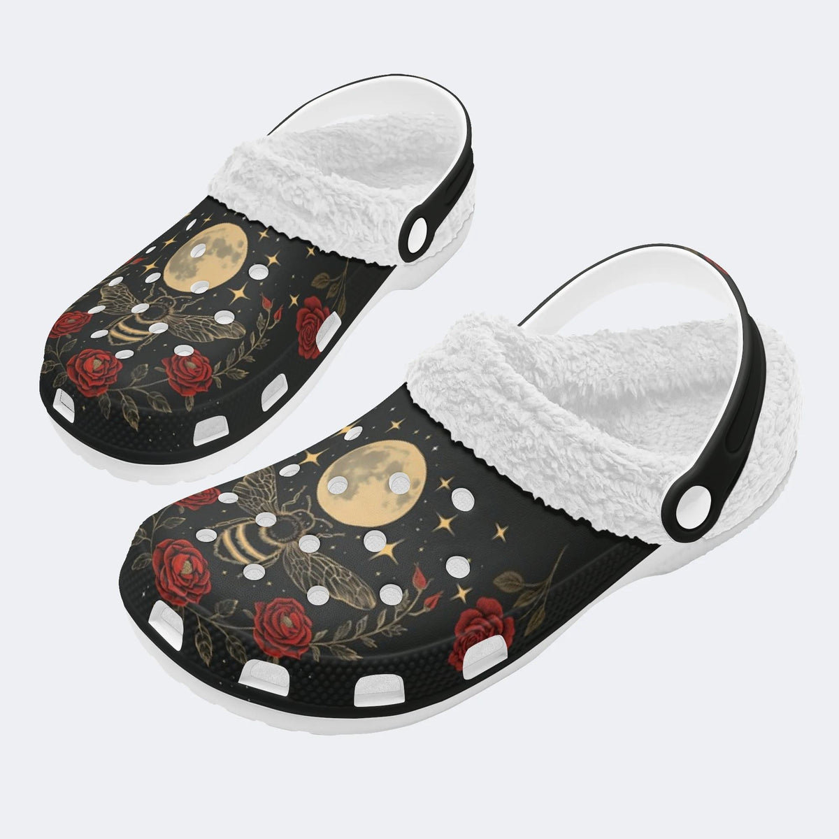 Moth And Moon Print - Fur Lined Slippers/Sandals
