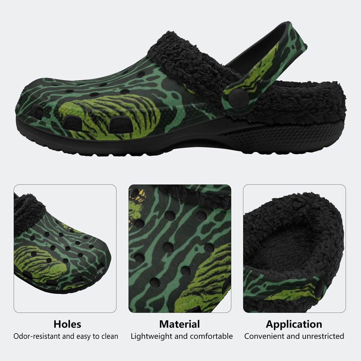 Green Zombie Swirl - Fur Lined Slippers/Sandals