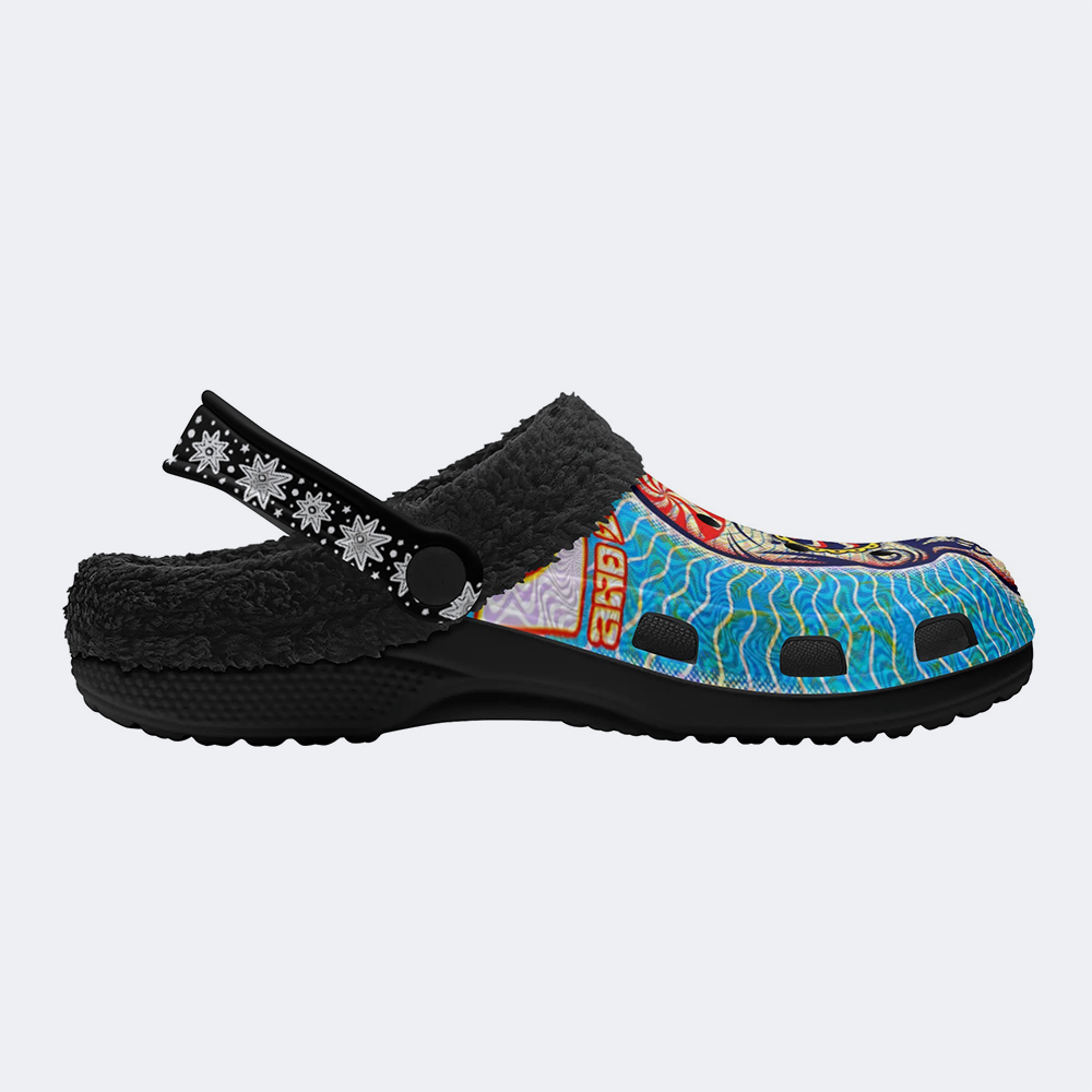 Unisex Skull Graffiti Art Print - Fur Lined Slippers/Sandals