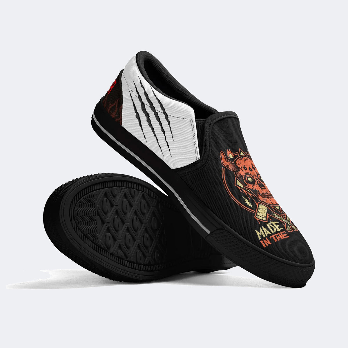 Unisex Horror Skull Print - Slip On Shoes