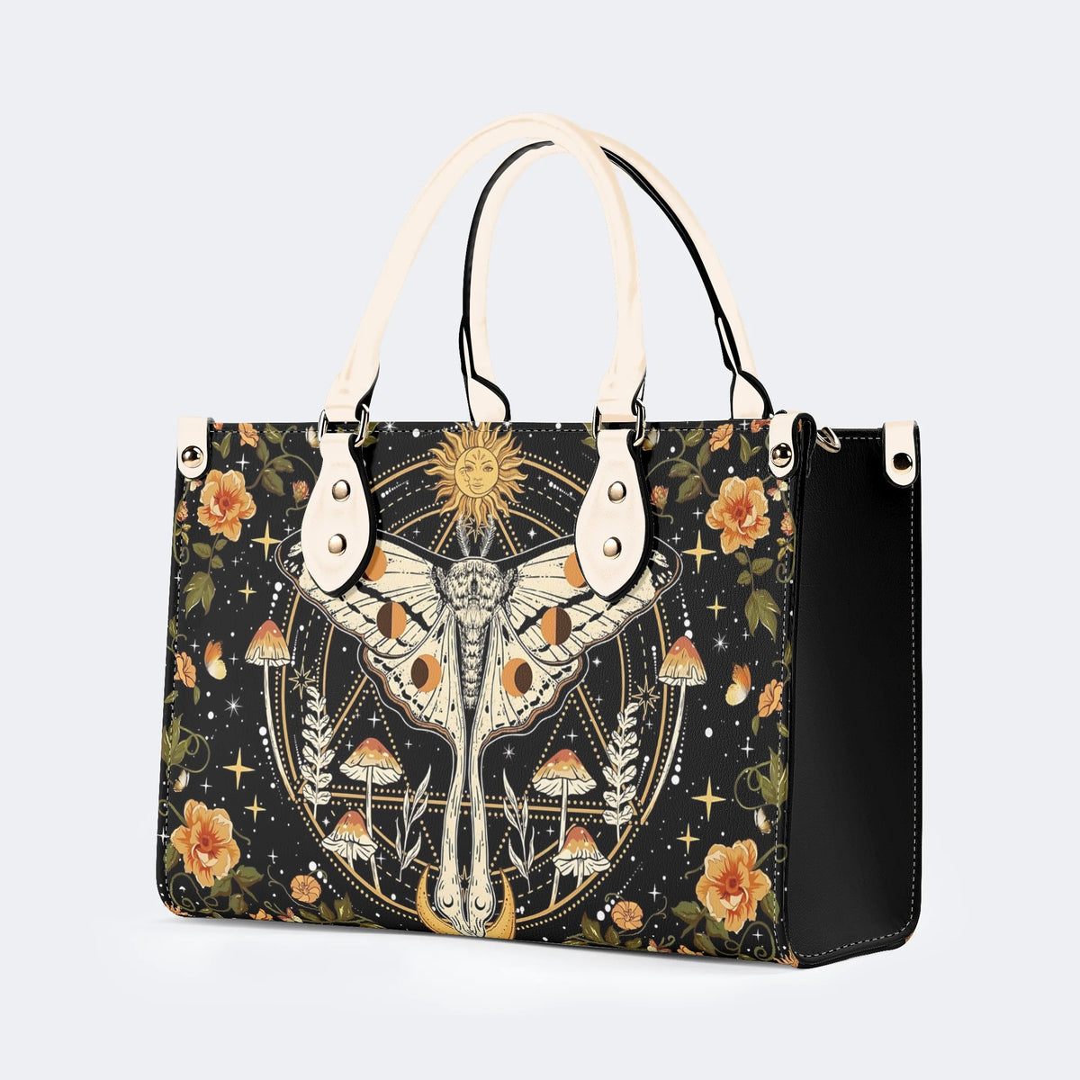 Retro Bohemian Sun Moon Star Moth - Leather Handbag