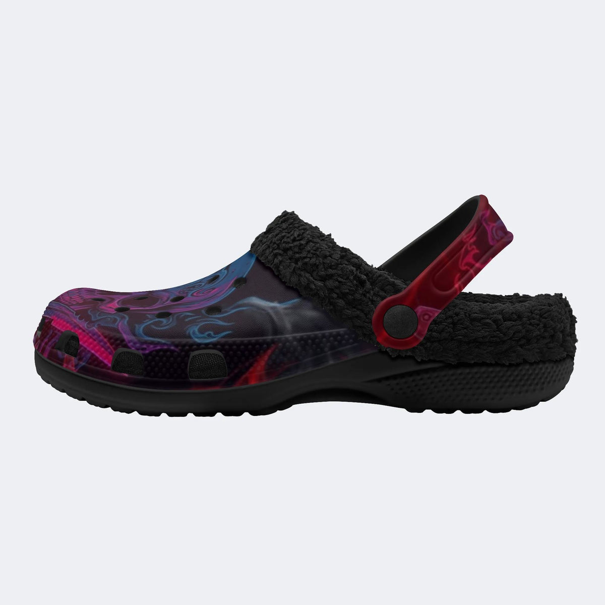 Magenta Flame Skull - Fur Lined Slippers/Sandals