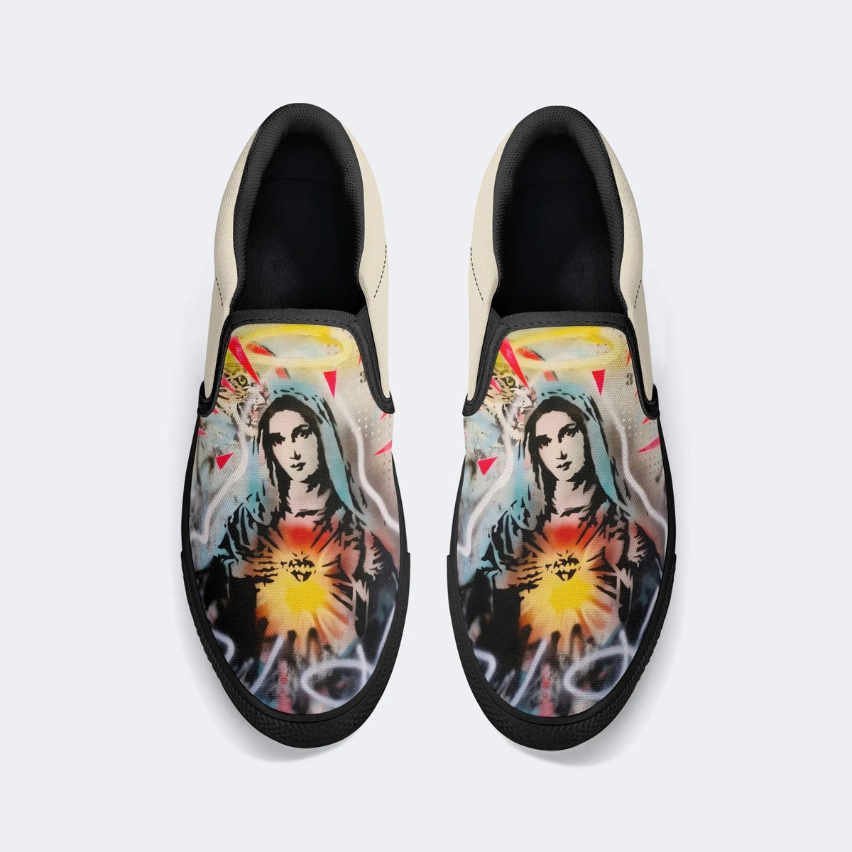 Unisex Catholicism Graffiti Art Print - Slip On Shoes