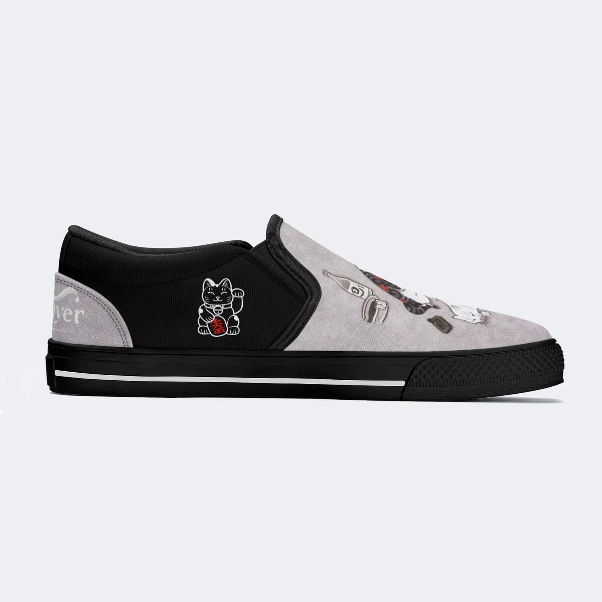 Cat In Tattoo Print - Slip On Shoes