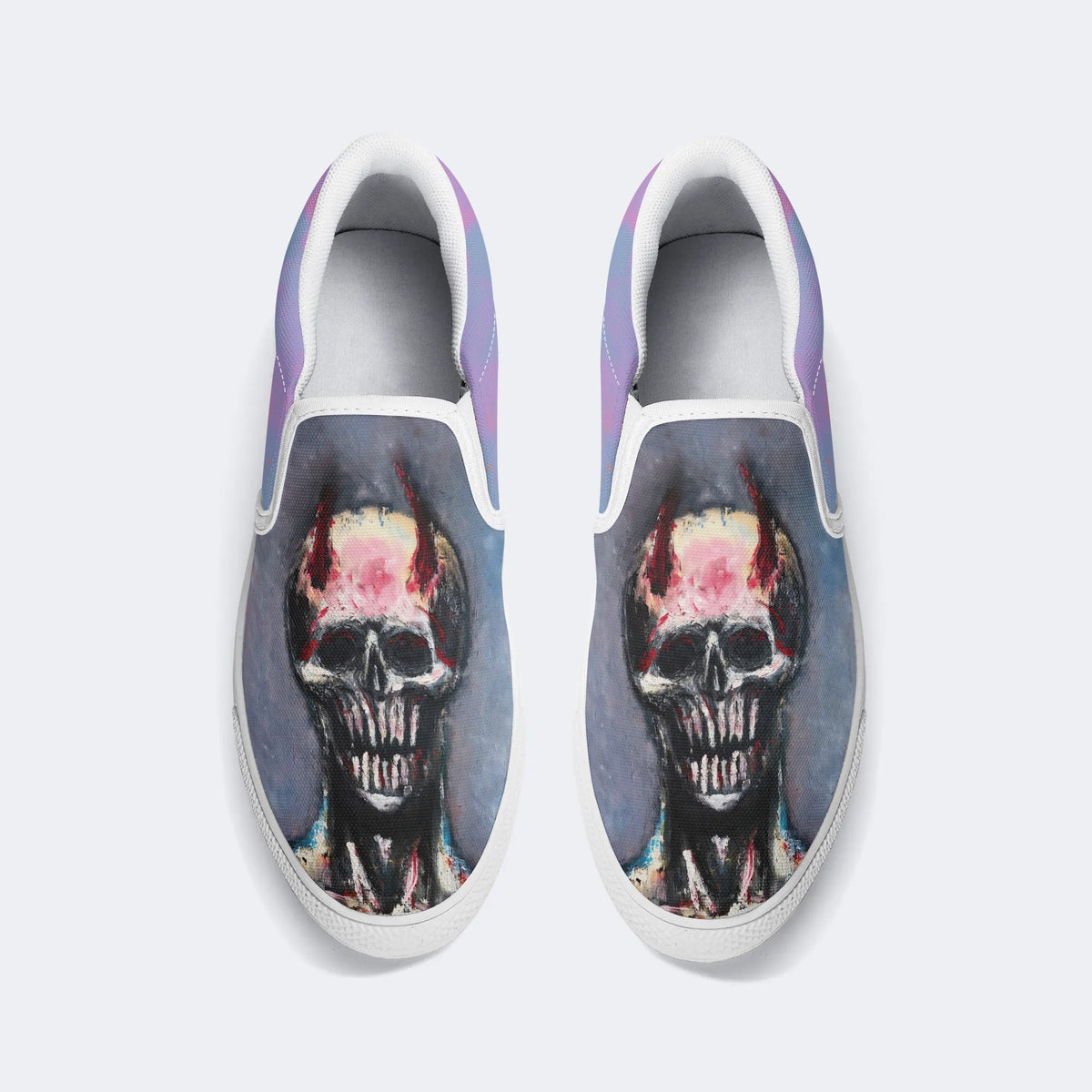 Unisex Demon Skeleton Graffiti Print - Slip On Shoes