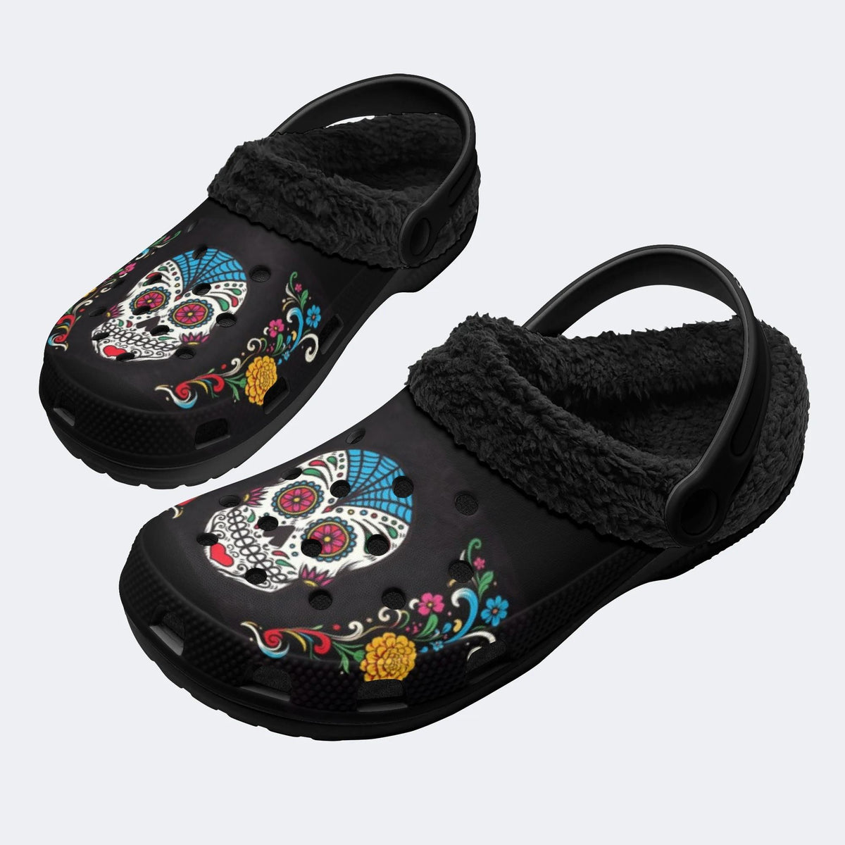 Gothic Color Skull - Fur Lined Slippers/Sandals