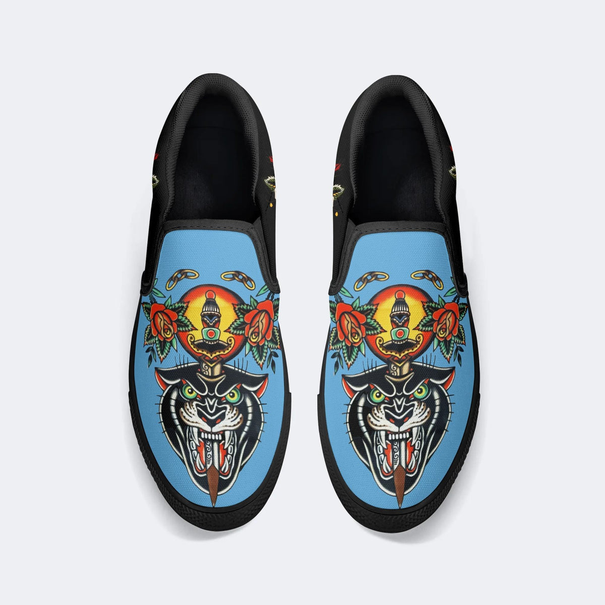 Black Panther And Sword Print - Slip On Shoes