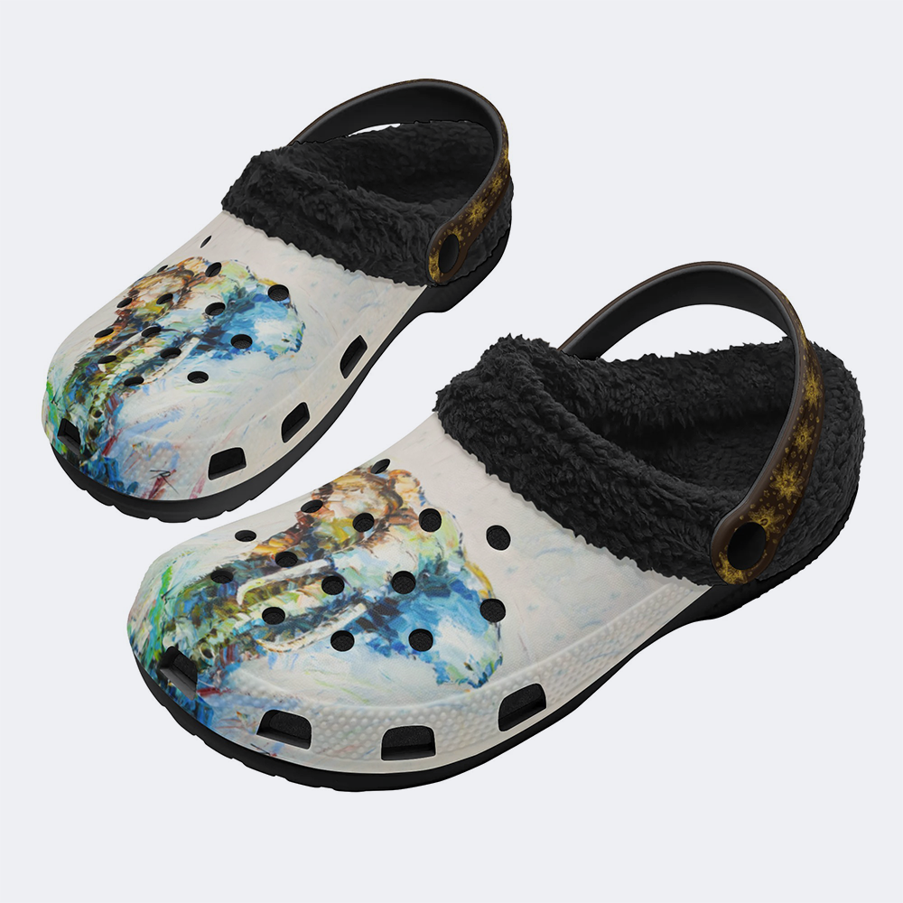 Elephant Print - Fur Lined Slippers/Sandals