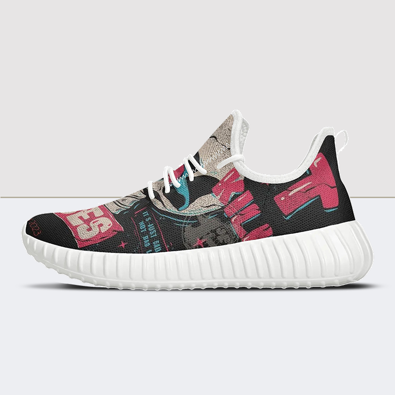 Skull&Letter Print Mesh Knit Sneakers
