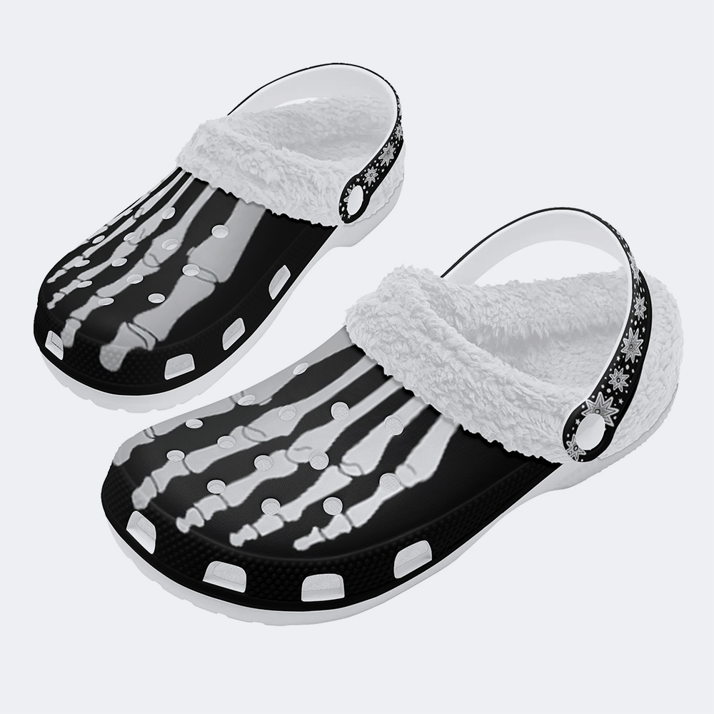 Skeleton Toes Skull Print - Fur Lined Slippers