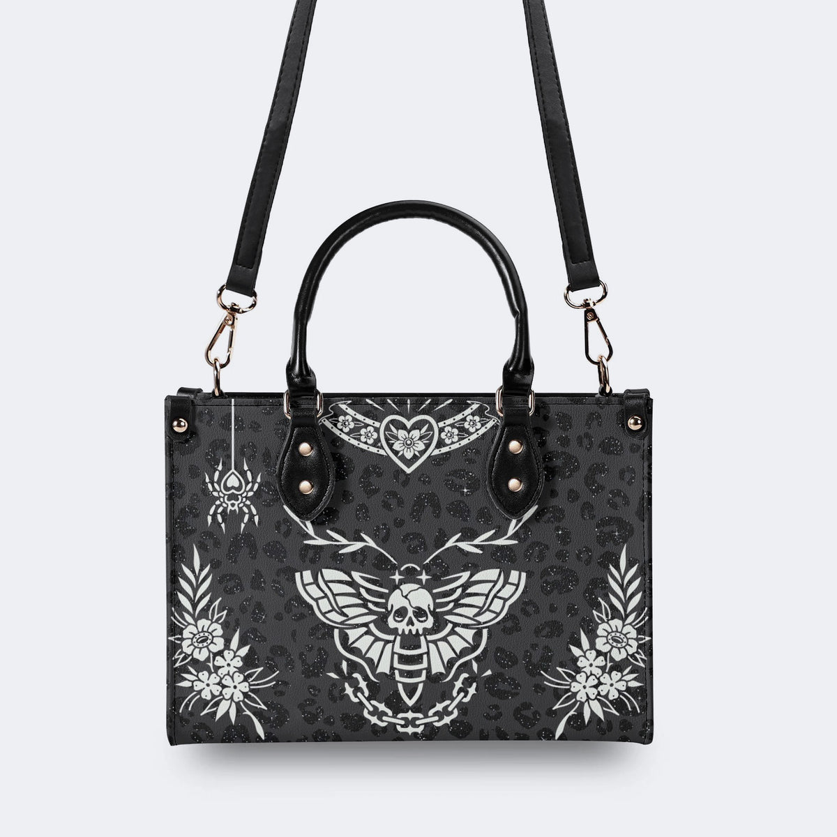 Classic Death Moth Vintage Print - Leather Handbag