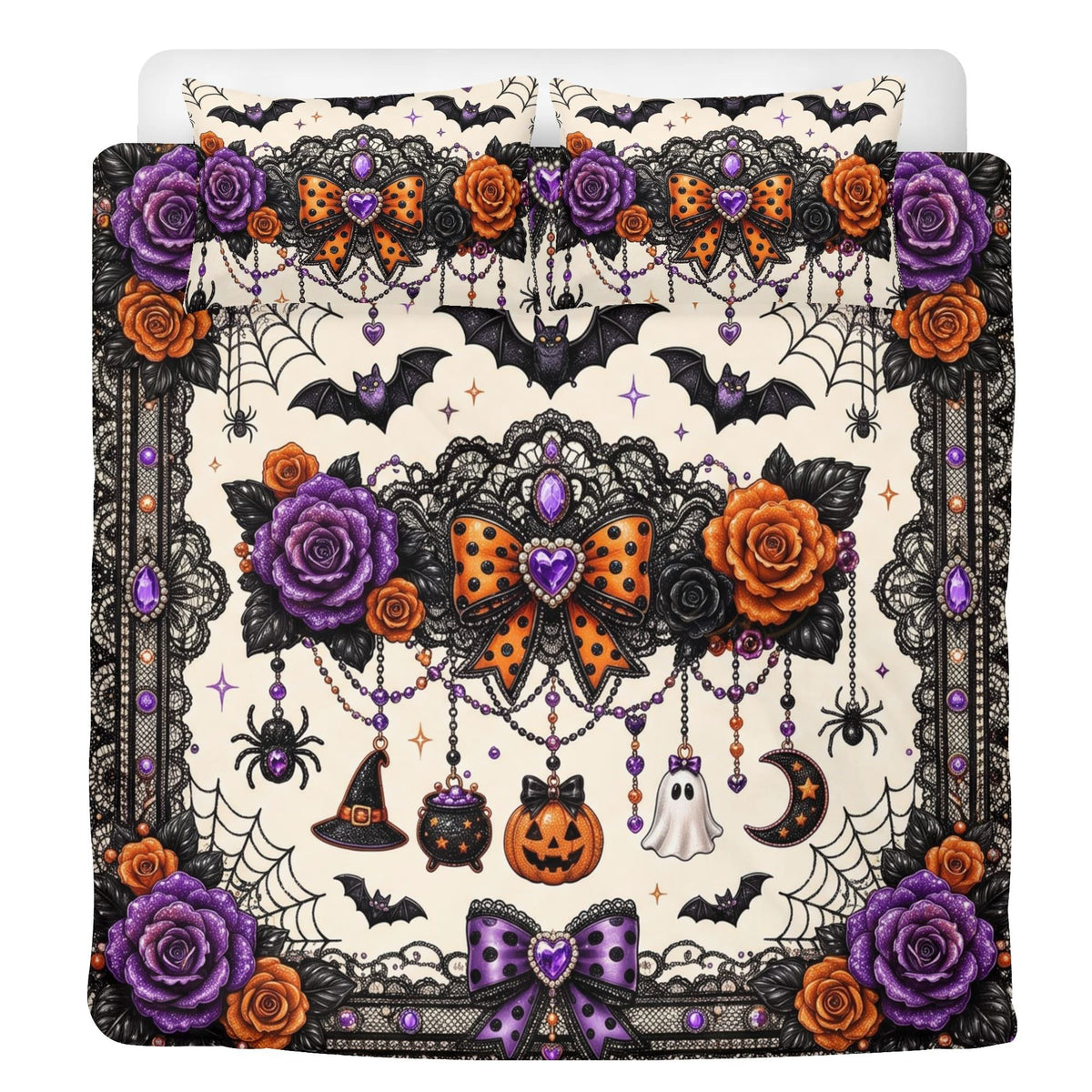 Lace Halloween Gothic Print - Three Piece Bedding Set