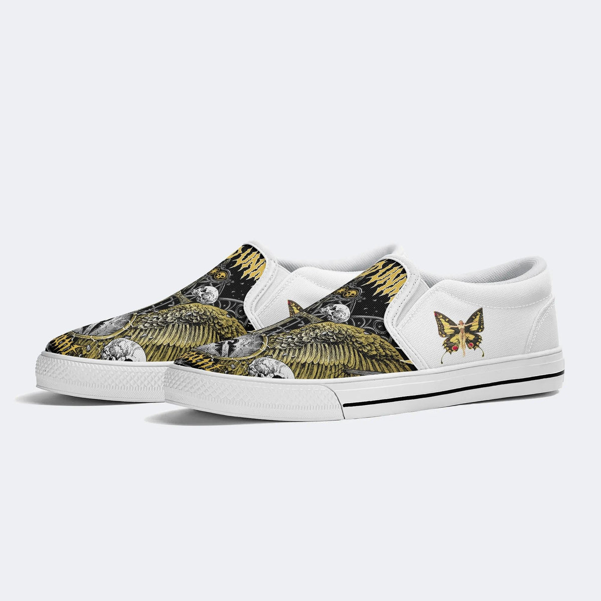 Unisex Wing&Skull&Cross Print - Slip On Shoes