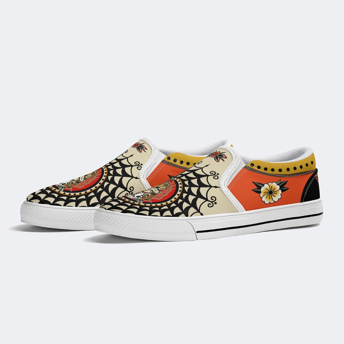 Retro Frog And Skull Print - Slip On Shoes