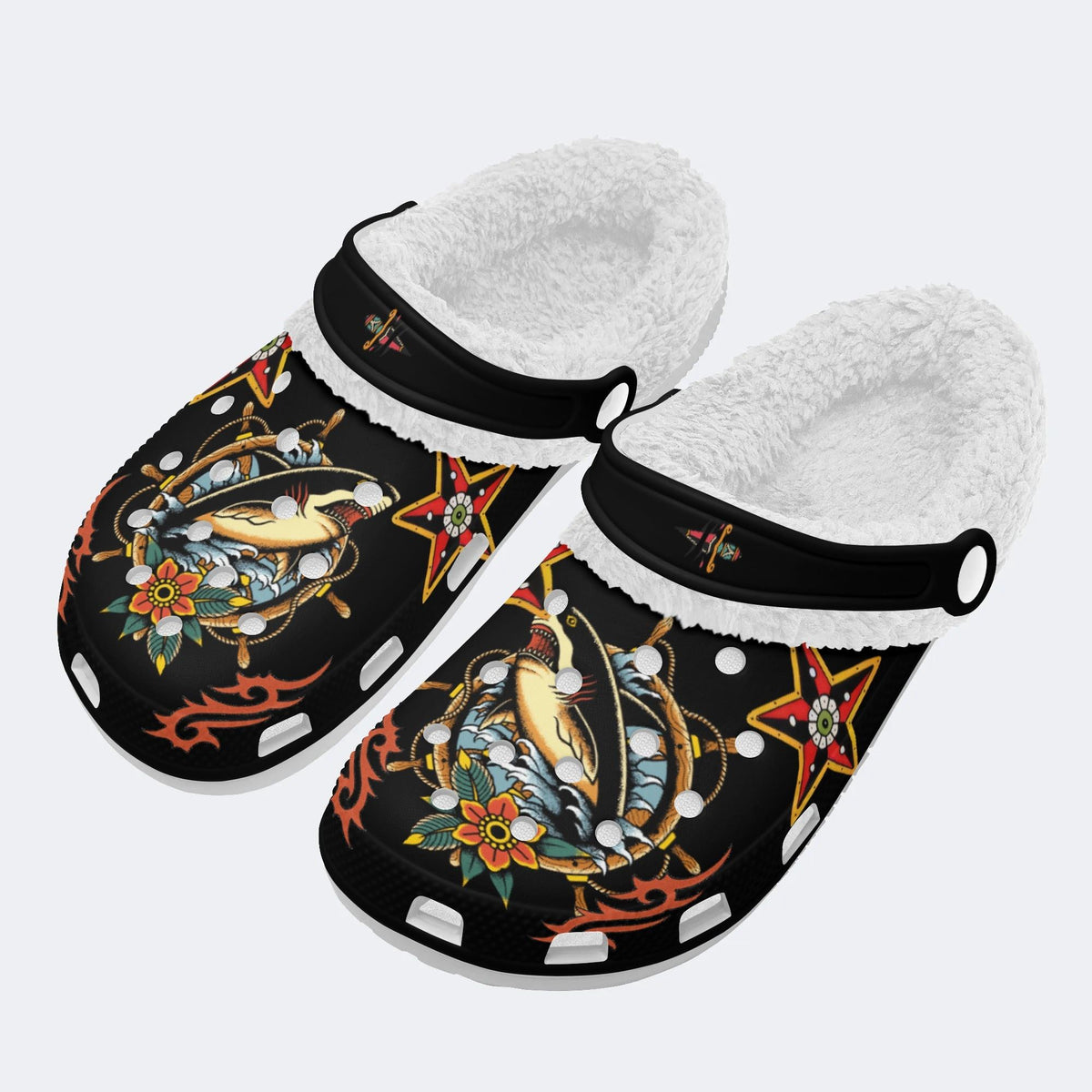 Shark Vintage Print - Fur Lined Slippers/Sandals