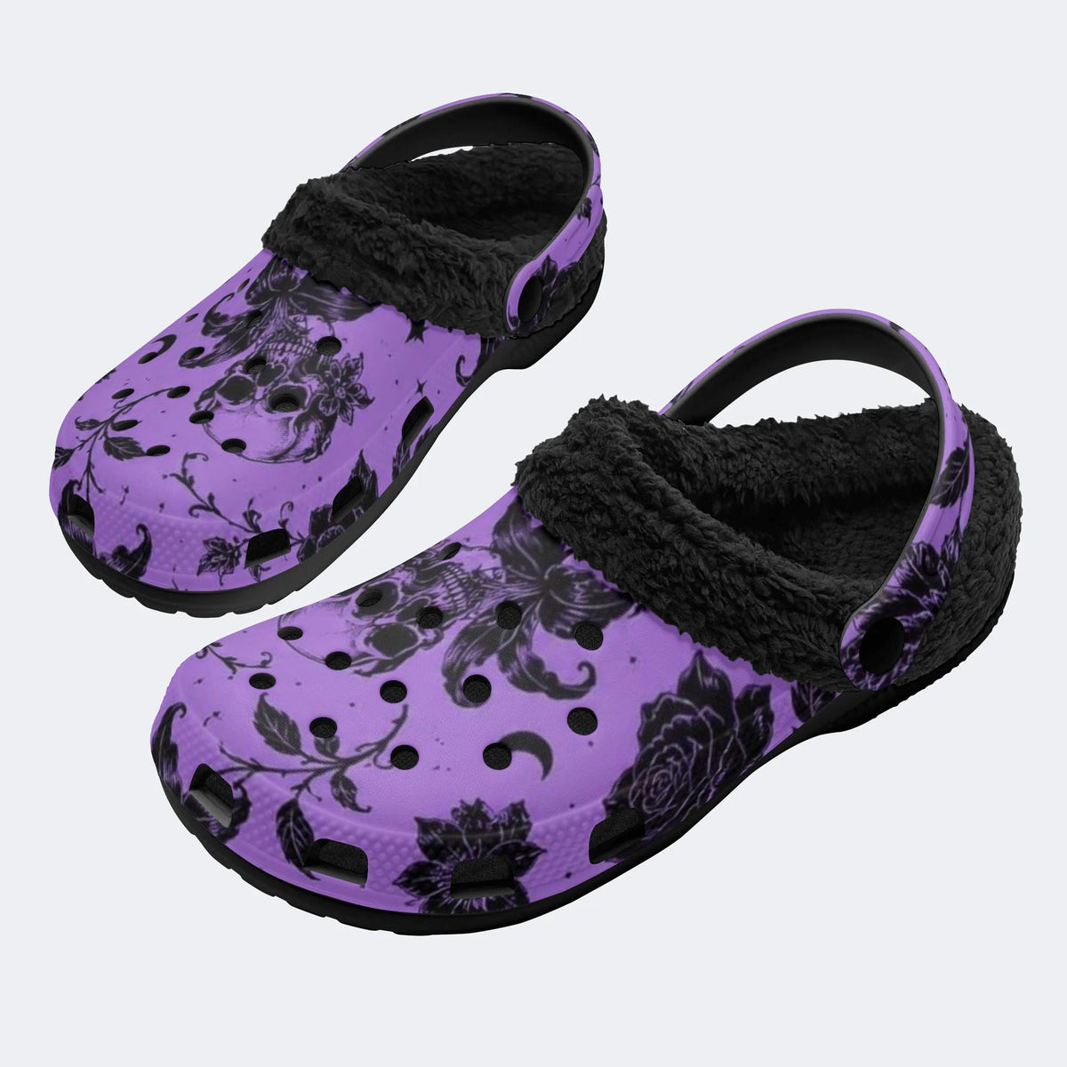 Moon Skull Floral - Fur Lined Slippers/Sandals