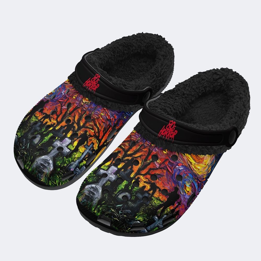 Starry Night Horror Print - Fur Lined Slippers/Sandals