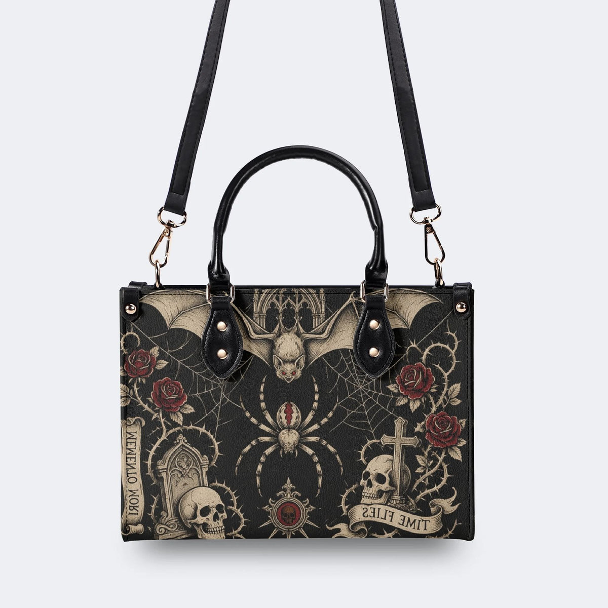 Bat Spider Skull Rose Print Handbag Factory Direct Sales