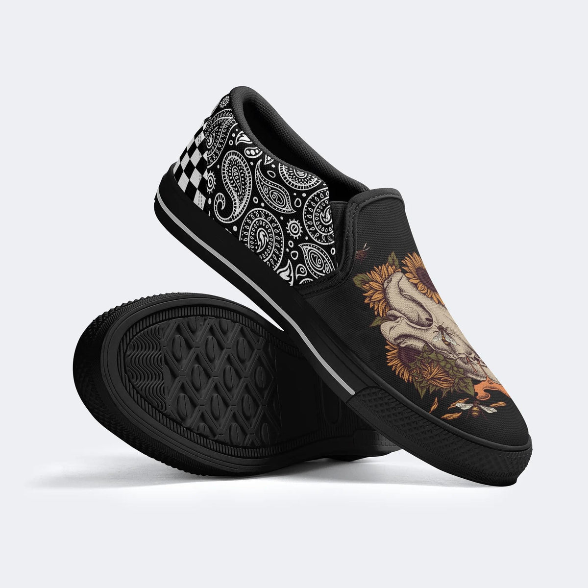 Skull With Sunflowers Art Print - Slip On Shoes