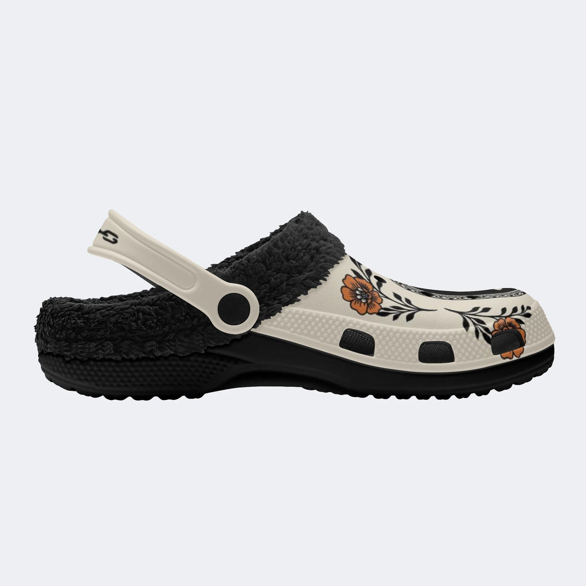 Gothic Skeleton Hand Rose Floral - Fur Lined Slippers/Sandals