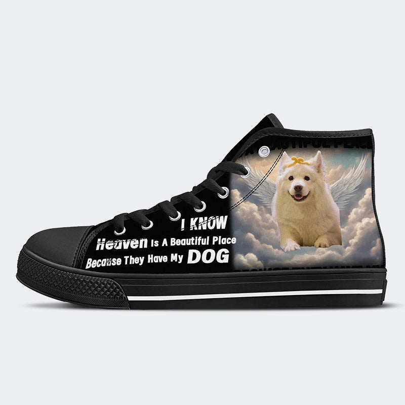 Der Himmel ist ein wunderschöner Ort - Live-Vorschau Individuelle Gedenkschuhe für Ihre Haustiere - Personalisierte Foto-Canvas-Schuhe für Hunde und Katzen