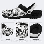 Gothic Death Moth Skull Rose Cross - Fur Lined Slippers/Sandals