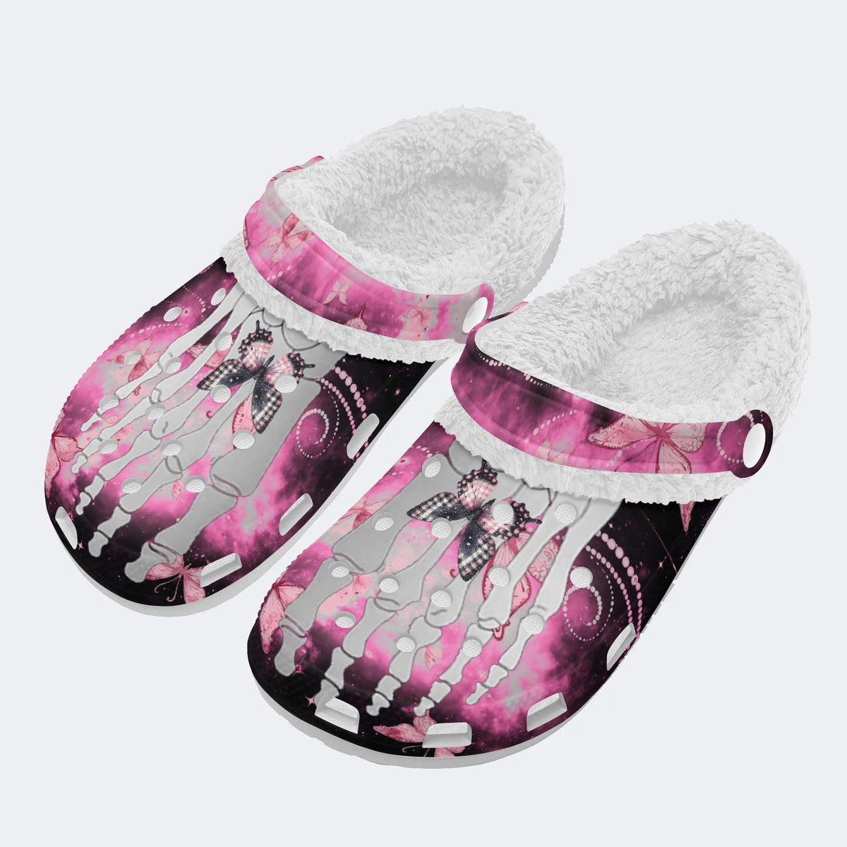 Butterfly And Toe Bone Print - Fur Lined Slippers/Sandals