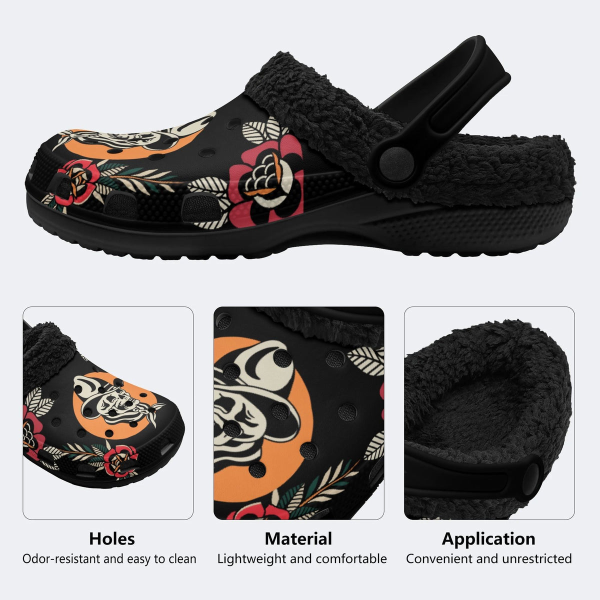 Cowboy Hat Skull Print - Fur Lined Slippers/Sandals