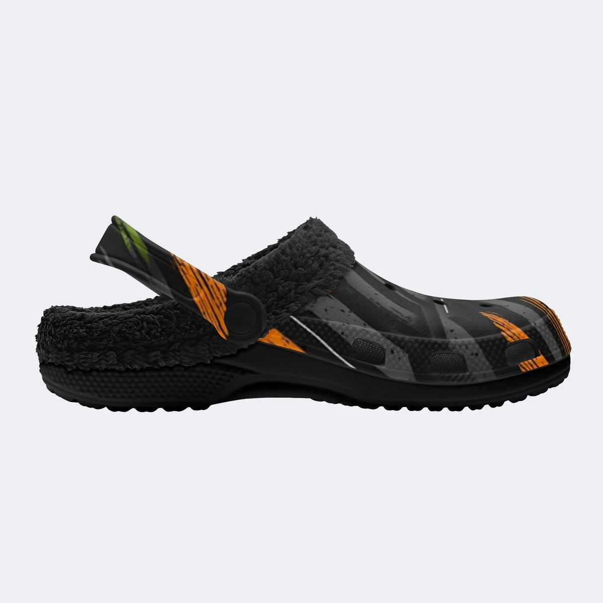 Dark Orange Brush Print - Fur Lined Slippers/Sandals
