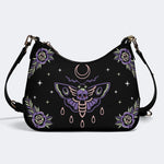 Purple Death Moth Print - Leather Crossbody Bag