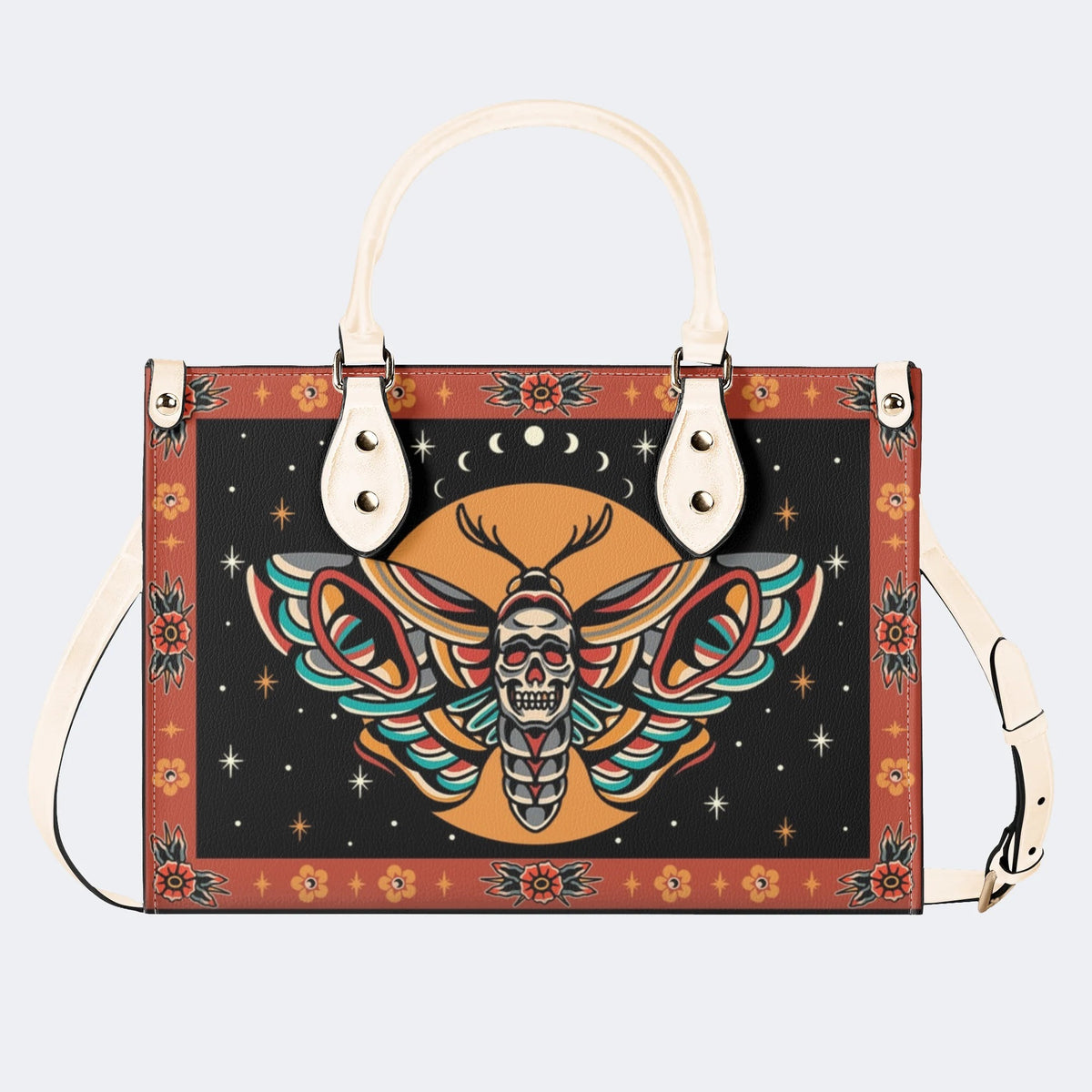 Old School Death Moth Vintage Print - Leather Handbag