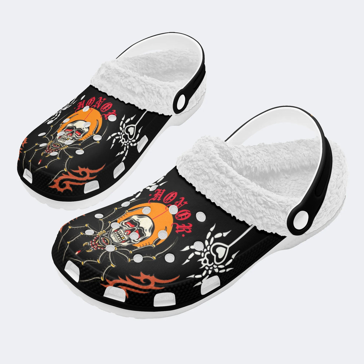 Skull Spider Print - Fur Lined Slippers/Sandals