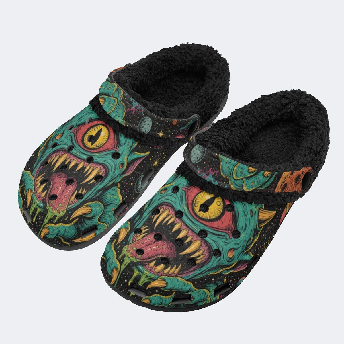 Cosmic Monster Face - Fur Lined Slippers/Sandals