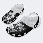 Unisex Black Metal Pinhead Print - Fur Lined Slippers/Sandals