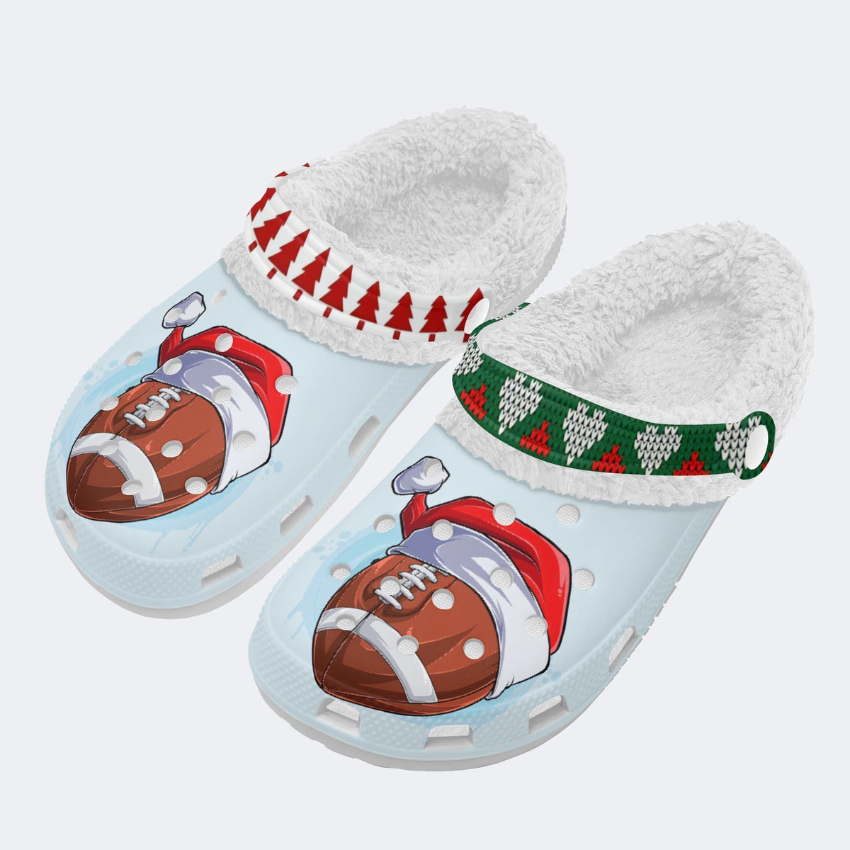 Santa Hat Football Print - Fur Lined Slippers/Sandals