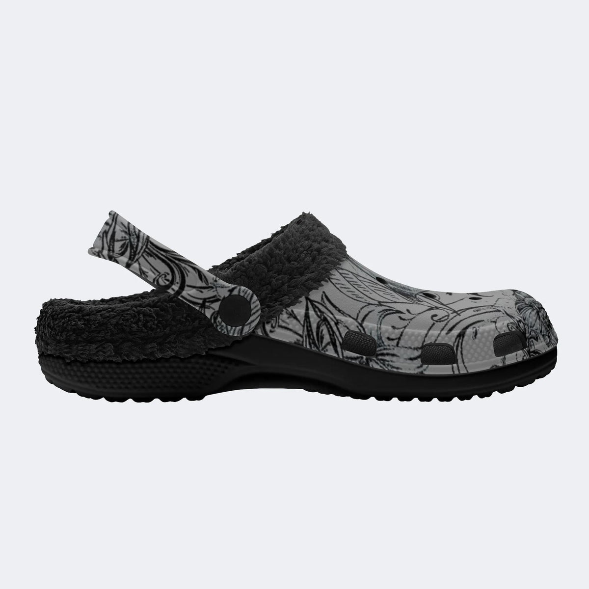 Gothic Floral Bat Print - Fur Lined Slippers/Sandals