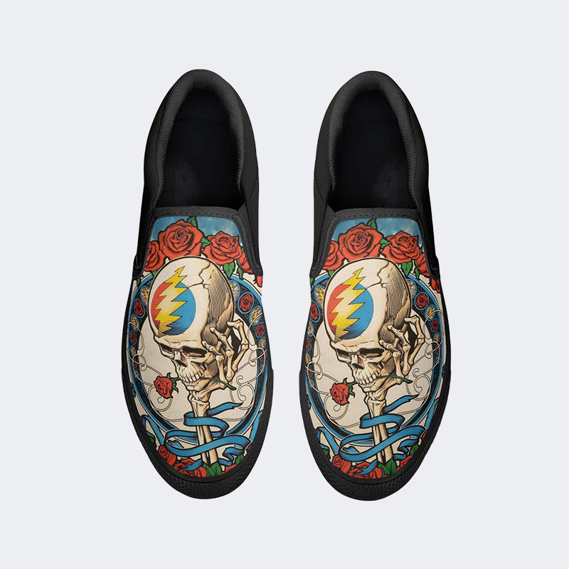 Unisex Tie Dye Skull Graphic Print - Slip On Shoes