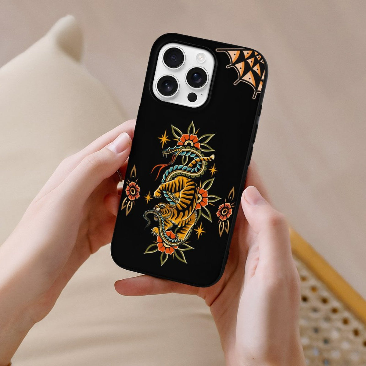 Vintage Snake And Tiger Print - Phone Case