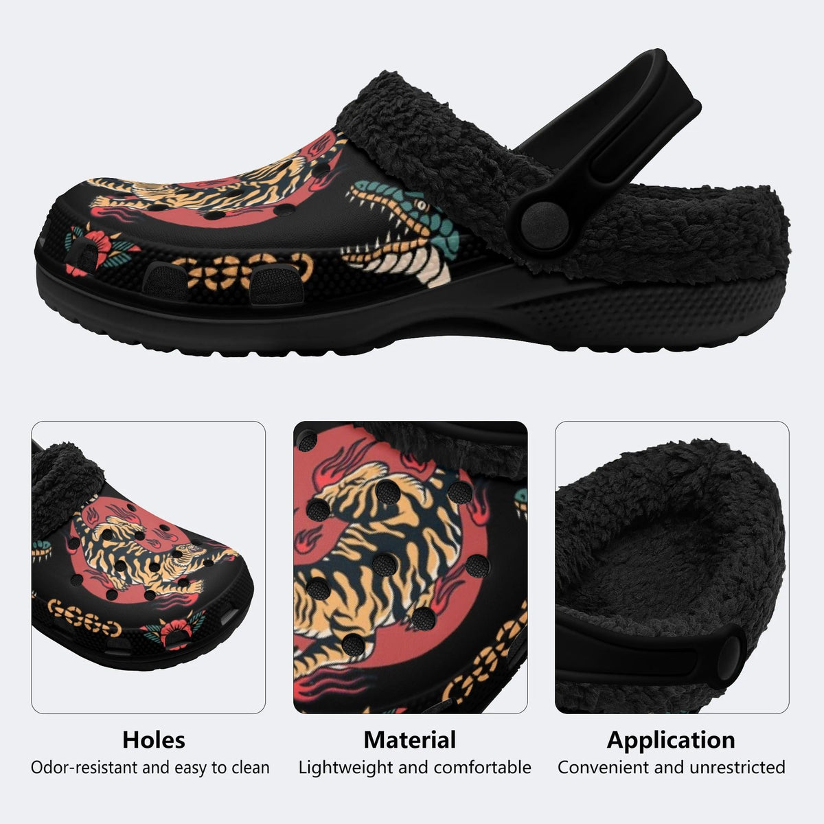 Tiger And Crocodile Print - Fur Lined Slippers/Sandals