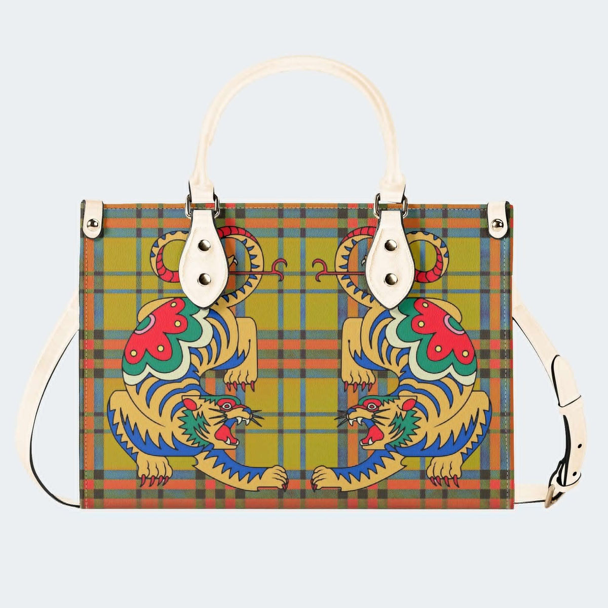 Retro Check Tiger - Leather Handbag